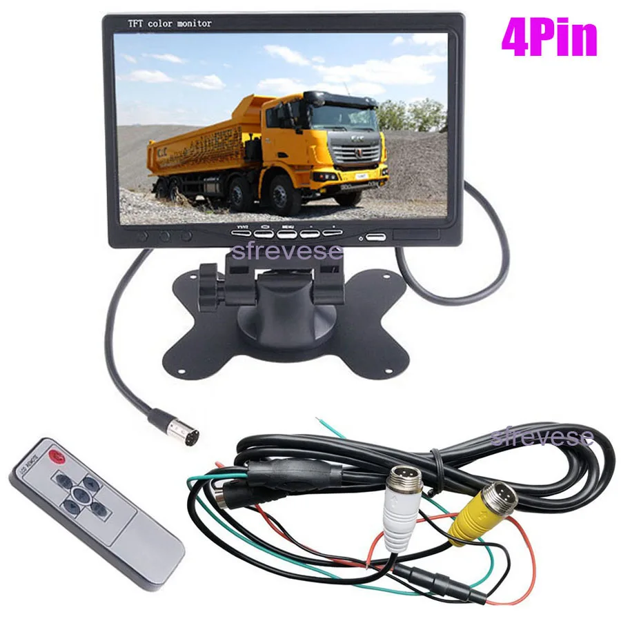 

4Pin 7" TFT LCD Car Rear View Screen Monitor 2 channel Video Input For Bus Truck Parking Reversing Backup Camera 12V-24V