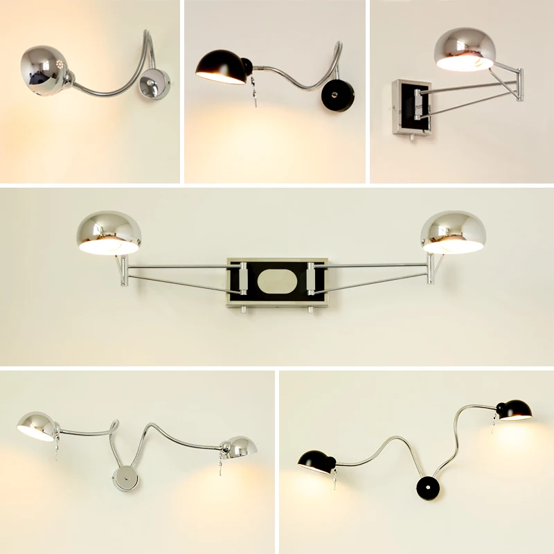 chrome Swing wall lamp with switch bedside reading light bathroom led Arandela mirror lights Modern wall sconce bedroom Wandlamp