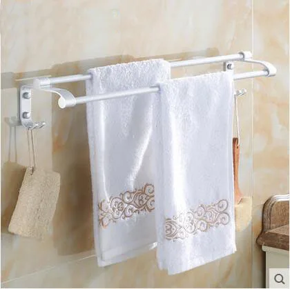 

60cm Space Aluminum towel bars rack bathroom, 2 Types single/double towel bars, Toilet wall hanging towel bars shelf with hooks