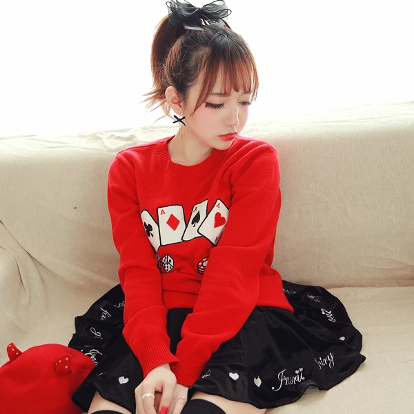 

Princess sweet lolita sweater BoBON21 Original design autumn winter new magic girl Alice poker Knitting sweater T1246