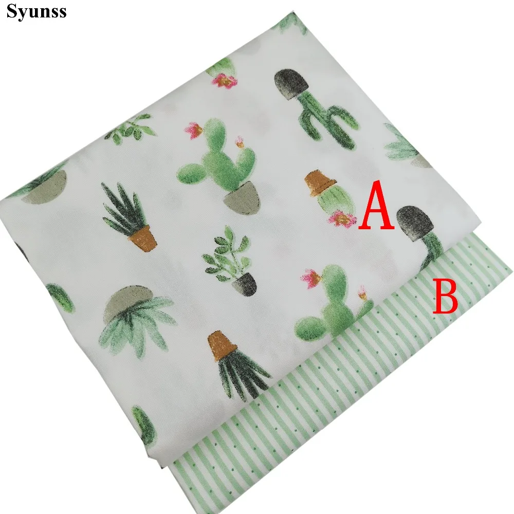 Green Cactus DIY Cotton Fabric Quilting Patchwork Scrapbooking Home Textile Decoration Bedding Clothing Doll Sewing Cloth Syunss