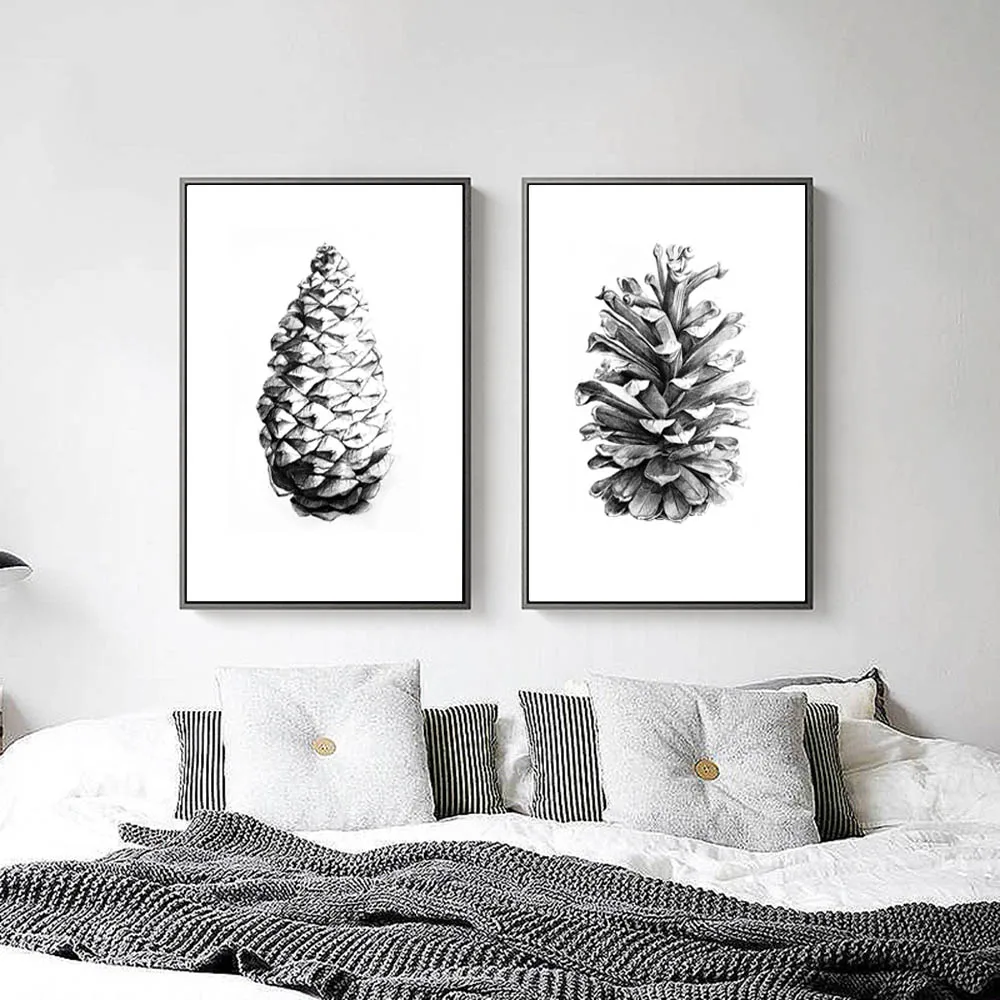 Black and White Sketch Hand Draw Pine Cone Canvas Painting Art Posters Prints Nordic Wall Pictures for Living Room Home Decor image 4