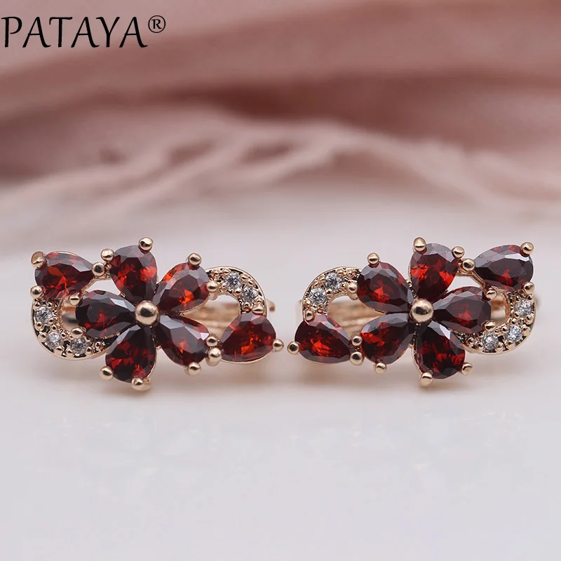 PATAYA New Women Earrings 585 Rose Gold Color Water Drop Natural Zircon Fashion Jewelry Cute Gift Wedding Flower Dangle Earrings