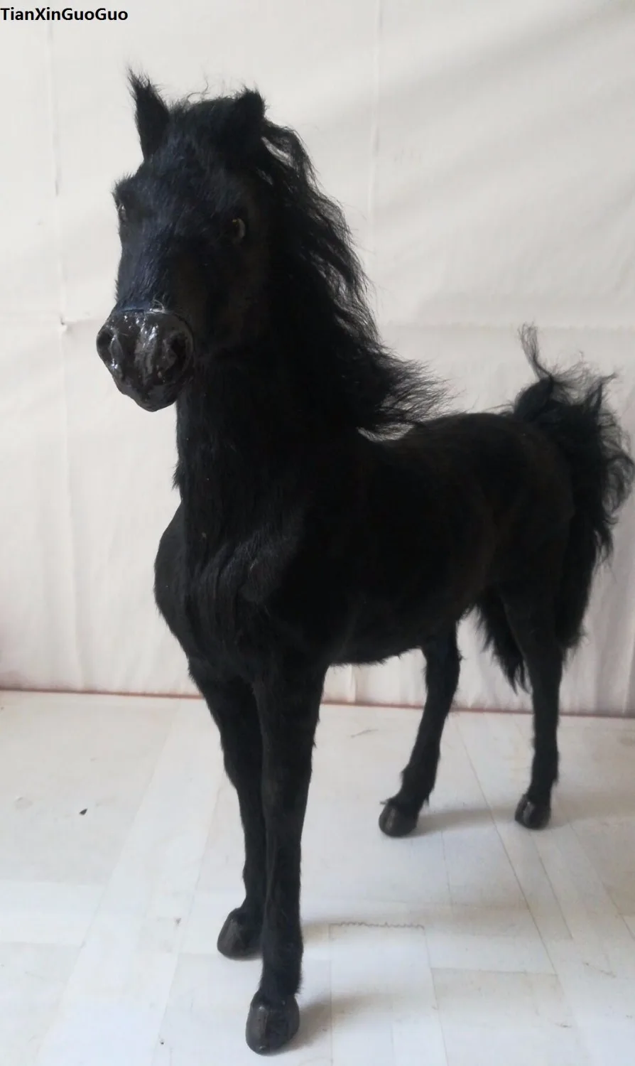 large 36x32cm simulation black horse hard model toy polyethylene&furs handicraft home decoration birthday gift s0064