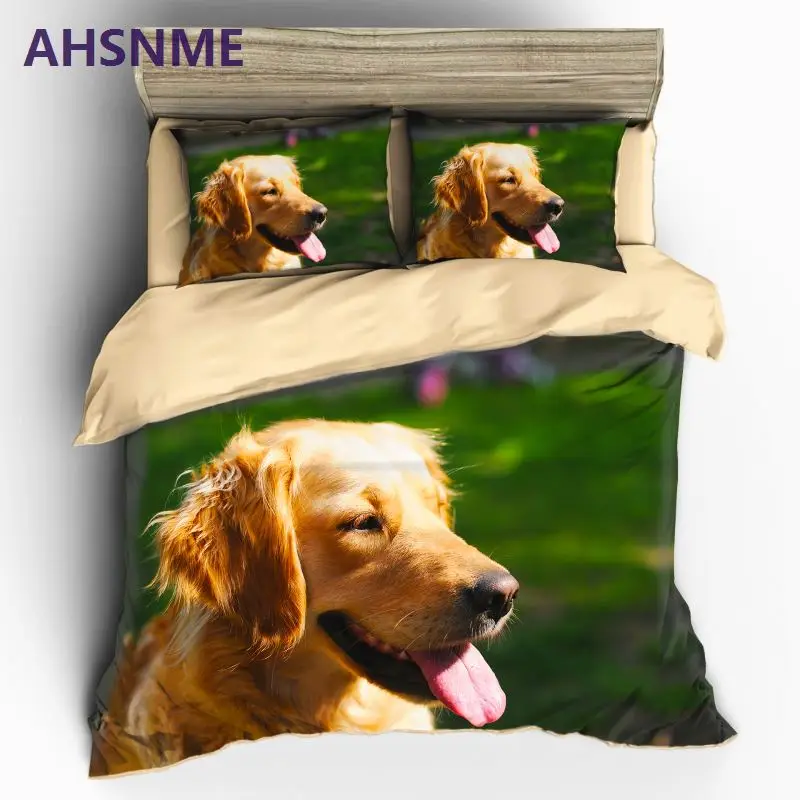 AHSNME Golden Retriever Dog Bedding Set for Kids Single 3D Printed Duvet Cover With Pillowcases Dog Bed Set Animal Bedclothes