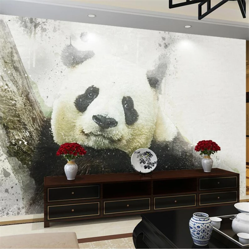 

wellyu Custom wallpaper papier peint mural 3d Hand painted watercolor ink stain gray panda papel de parede para quarto