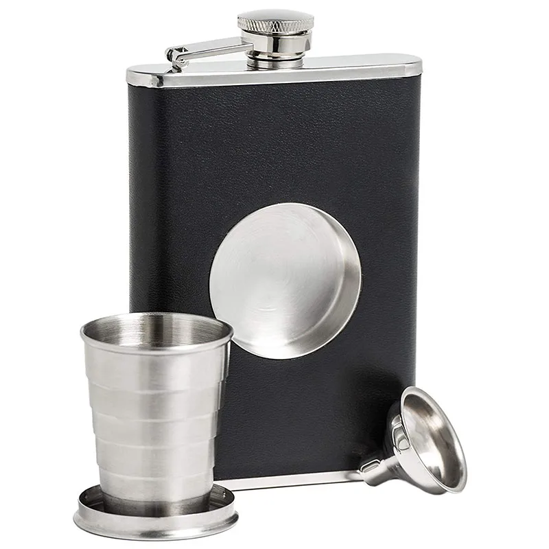 

Shot Hip Flask Set 8 oz Hip Flask with Built-in Collapsible 2 oz Shot Glass and Funnel Pocket Flask for Alcohol Whiskey Man Gift