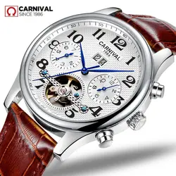 Switzerland Carnival Sapphire Watch men Luxury Brand full steel Automatic mechanical men Watches genuine Leather clock reloj GMT