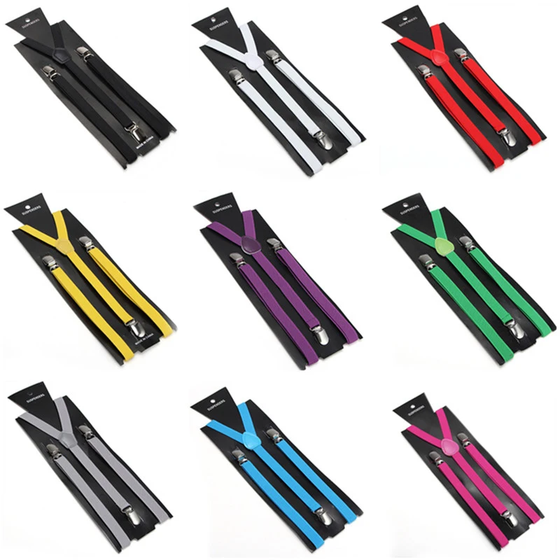 Slim1.5cm Fashion Best Sale 27 Colors Mix Suspenders Unisex Clip-on Elastic Braces Slim Suspender  Wholesale & Retail