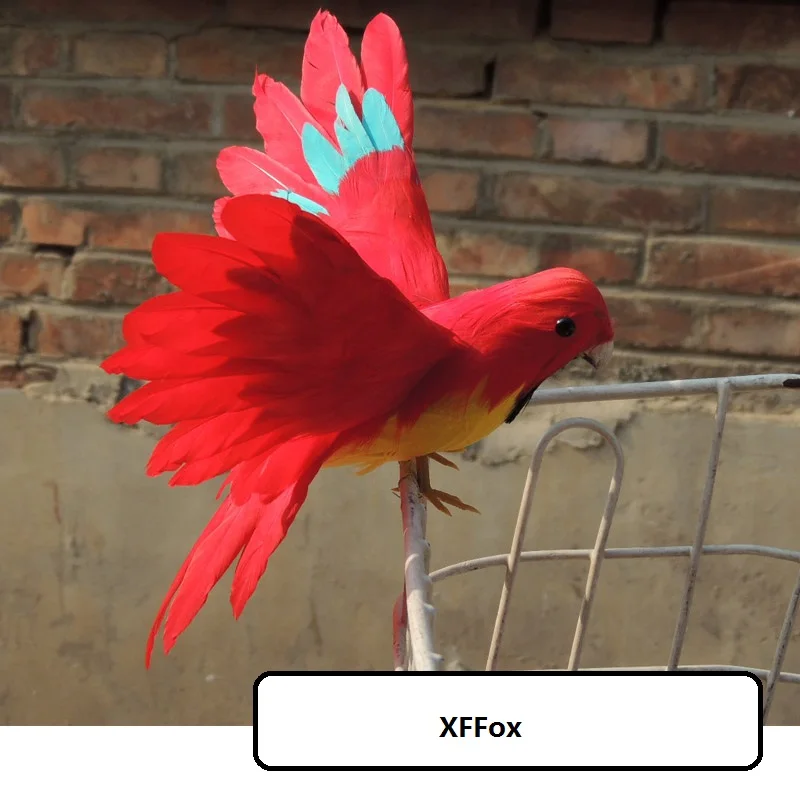 Red Parrot Bird Model with Simulation Wings Cute Foam & Feather Real Life Size Gift Approx. 18x30cm XF1065