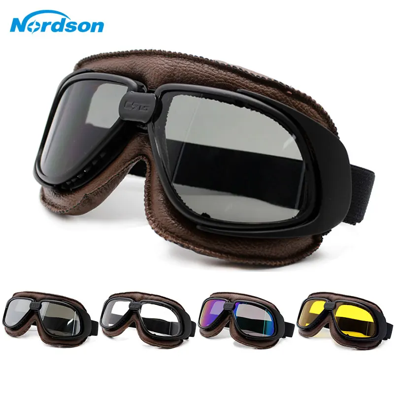 Nordson Motorcycle Goggles Helmet Motorcycle Goggle Glass Vintage Pilot Biker Leather Moto Bike ATV Goggle