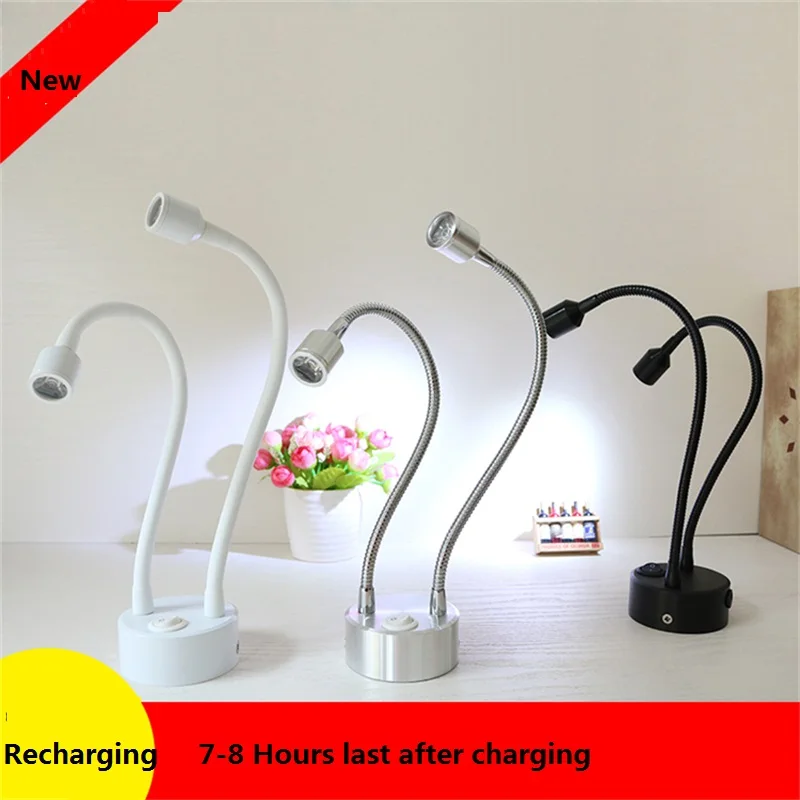 10-50CM 2W /6W Recharging  Double Tube Led Battery Spot Lamp,Wireless Angle Adjust Wedding Exhibition Shopping Counter Light