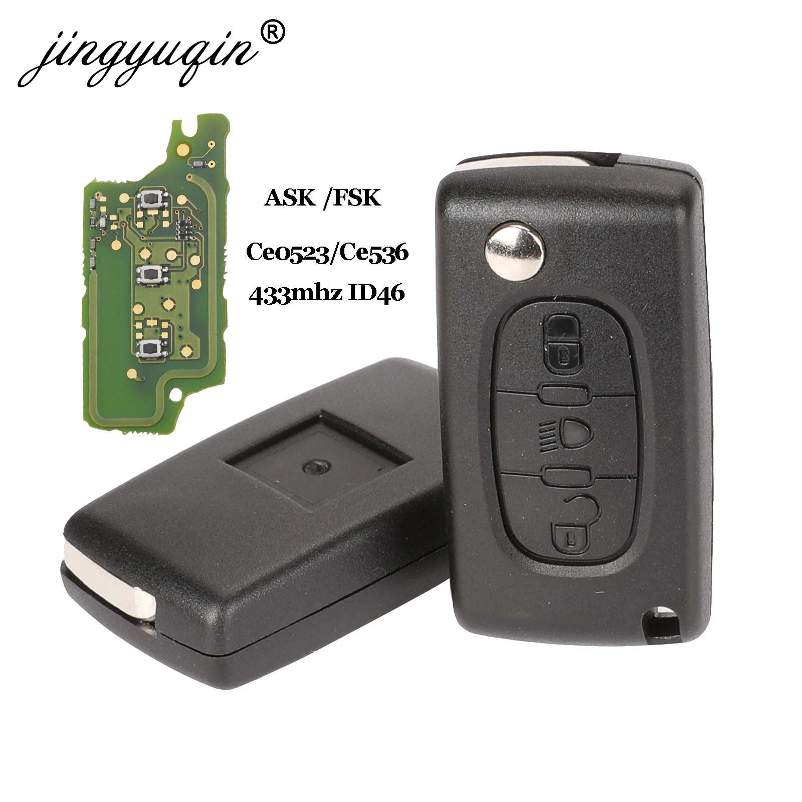 

jingyuqin Ce0523 Ce0536 ASK/FSK 433Mhz ID46 For Peugeot 407 307 308 607 3 Buttons Flip Remote Fob Car Key VA2/HU83 Blade