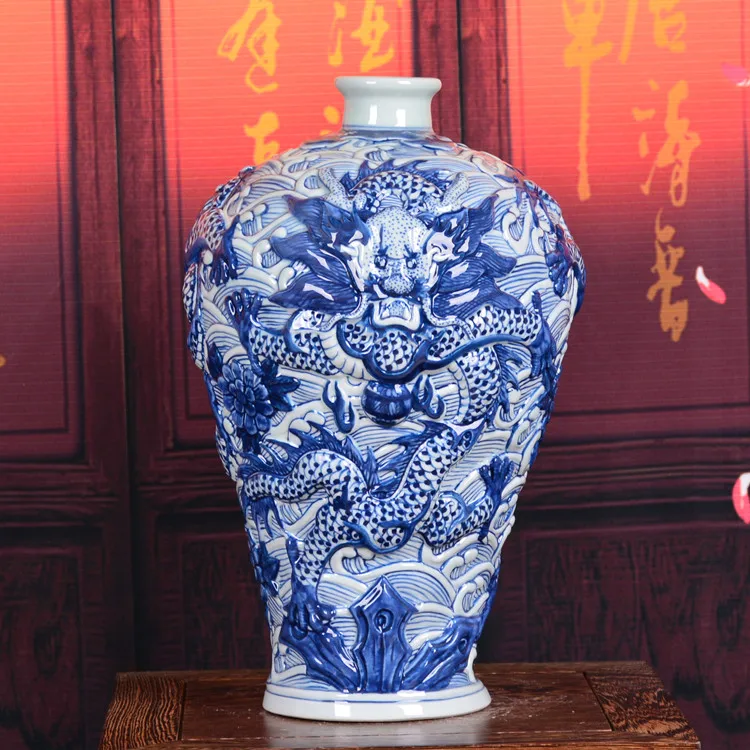 Jingdezhen Ceramic Sculpture Shadow green vase porcelain Xiang Yunlong home of modern fashion floor big vase