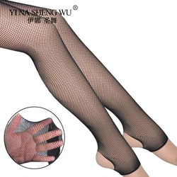 Chaussettes de danse latine en maille pour femmes, collants évidés, chaussettes de performance, noir, pieds en titane, boîte de nuit, bar, sexy