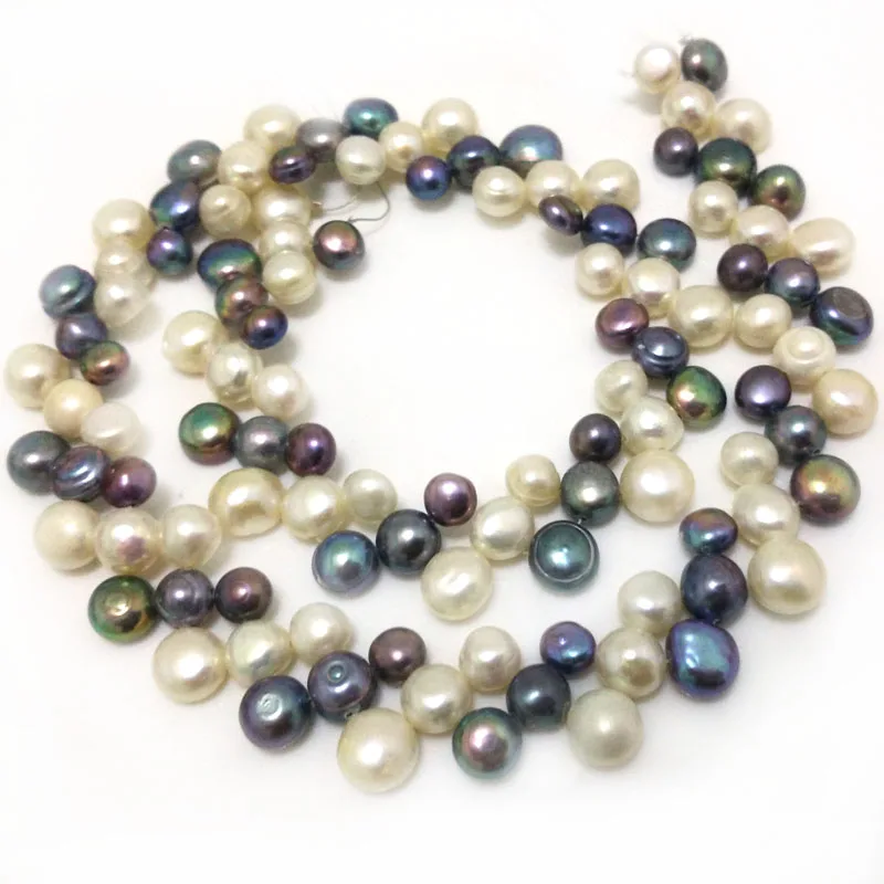 16 inches 6-9mm Three Rows Natural Double Color Button Pearls Loose Strand