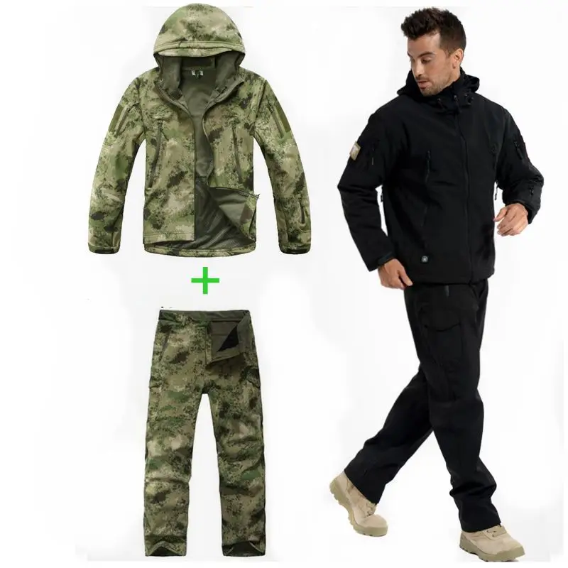 

Men's army hunting, hiking, fishing, exploration, soft shell camouflage jacket,shell outdoor training suit, tactical set