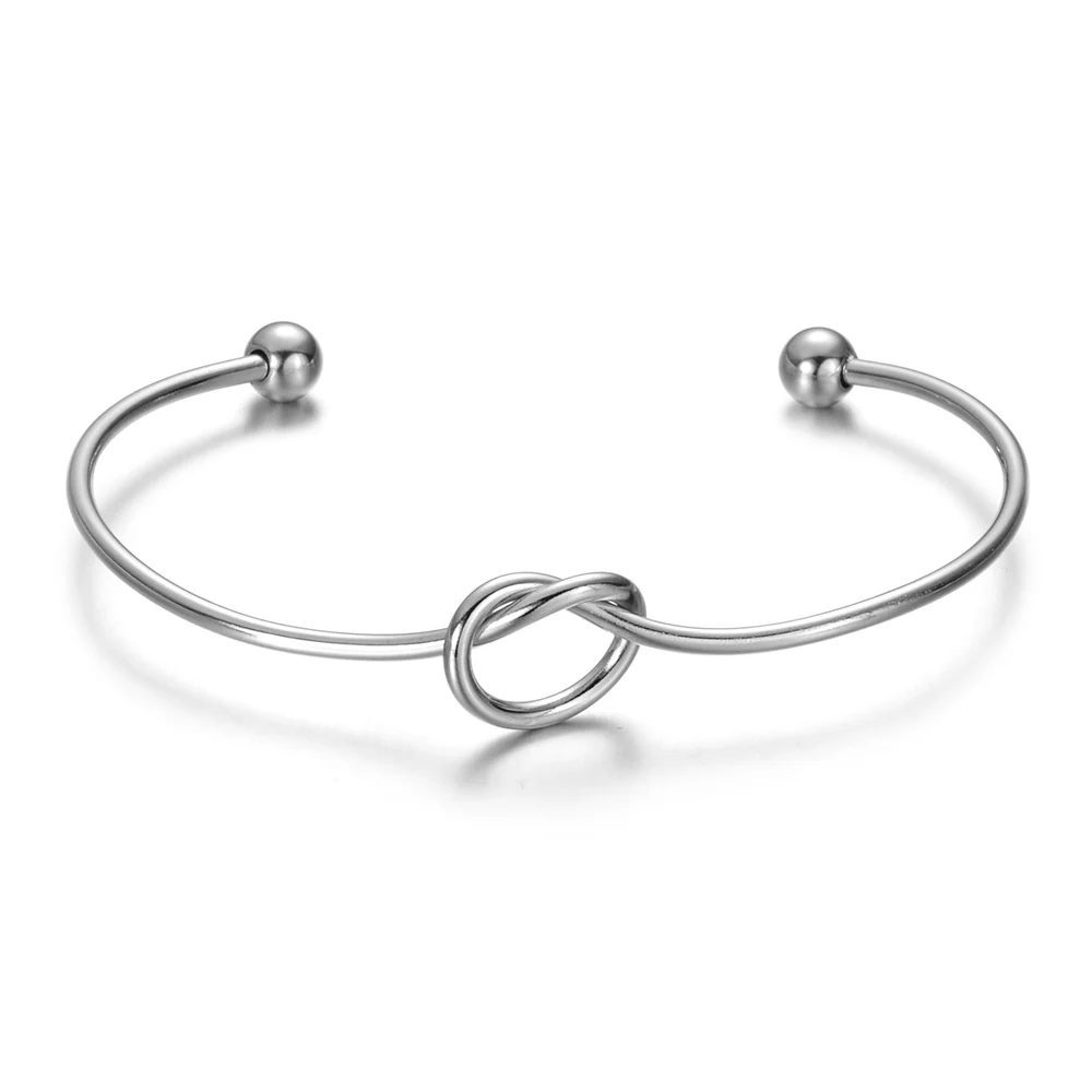 20Pcs/Lot Heart Knot Bangle Stainless Steel Open Cuff Wrist Bangles 2mm Thickness DIY Initial Letter Knot Banglle