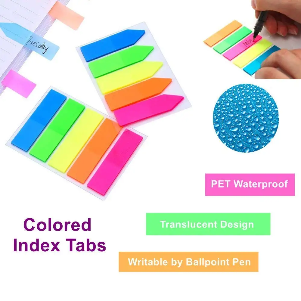 XRHYY 750 Pcs Self-Adhesive Page Marks Neon Colored Index Tabs Self-Stick Note Pads Neon Flag Sticky Note Translucent Adhesive