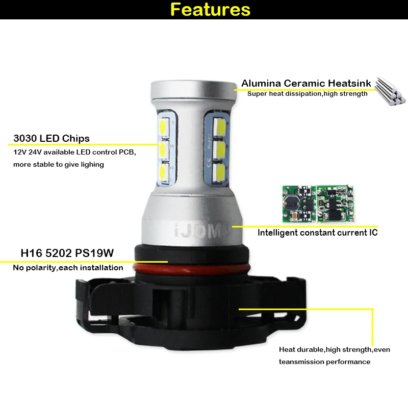 Gtinthebox CANBUS H16 5202 PS19W dop24w 12-SMD LED لمبات ل 2008-up Audi A3 8P DRL النهار تشغيل ضوء زينون أبيض أحمر العنبر