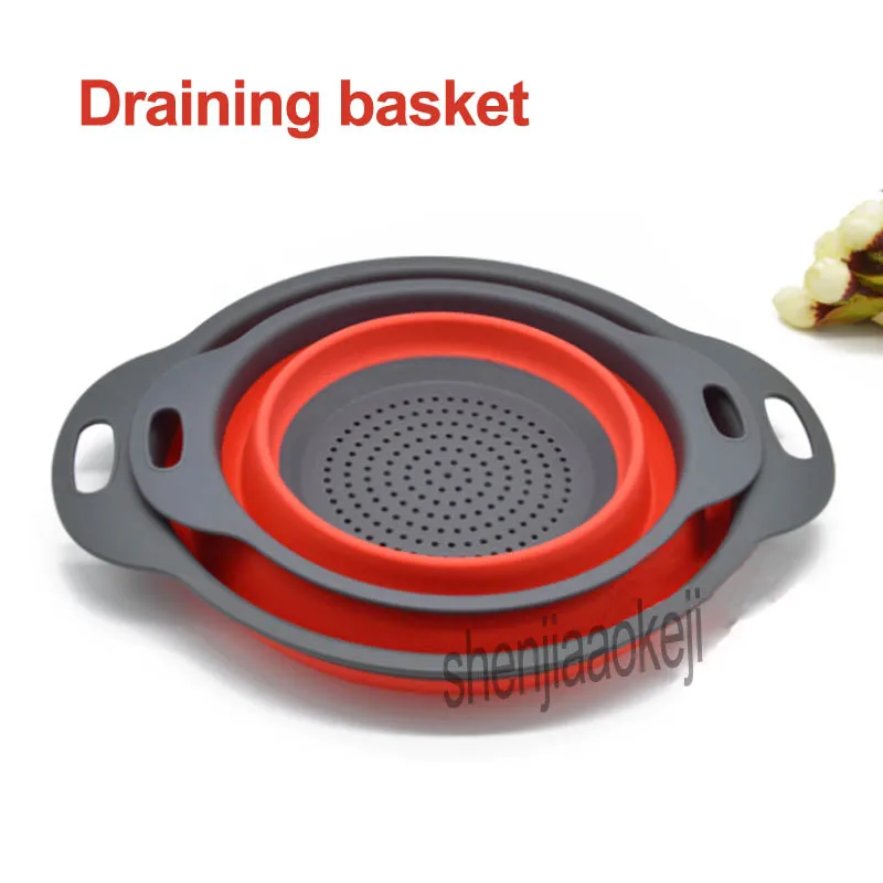 استنزاف سلة طوي سيليكون مصفاة الفاكهة الخضار سلة غسيل مصفاة مصفاة لطي تجفيف مع مقبض 1 قطعة