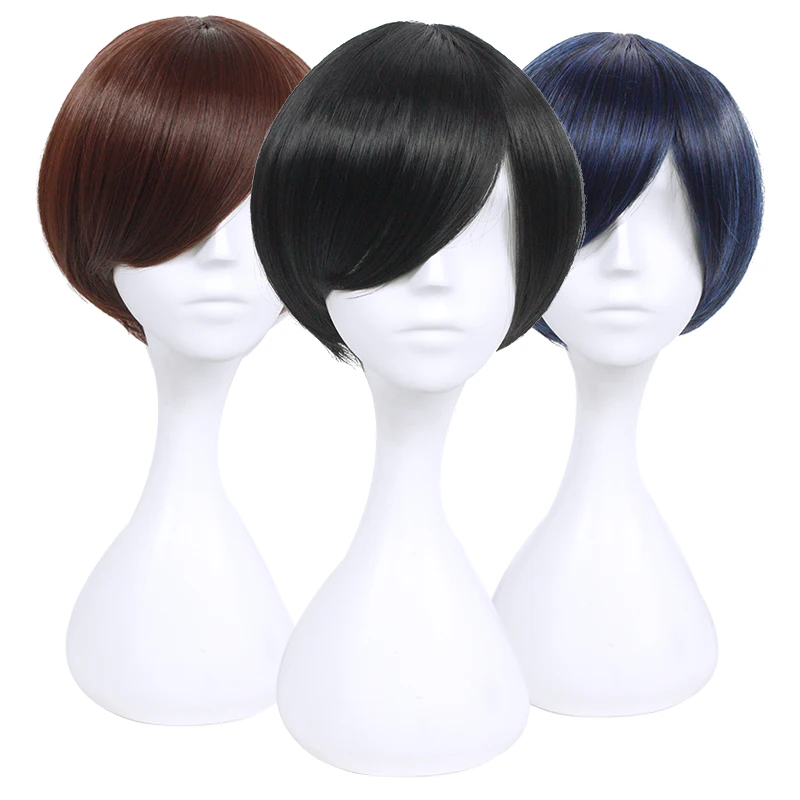 HSIU 30cm short Wig Black white purple blue red yellow high temperature fiber Synthetic Wigs Costume Party Cosplay Wig 20 color