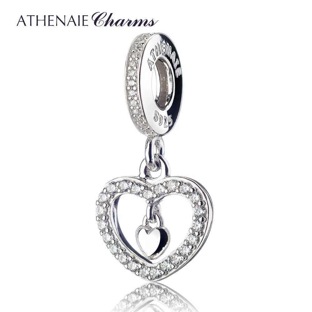 

ATHENAIE 925 Silver with Pave Clear CZ Forever Love Pendant Drops Charm Beads Fit All European Bracelets Necklace For Women