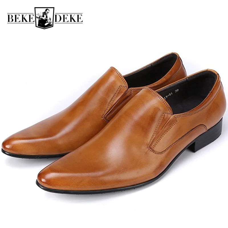 Nieuwe Klassieke Echt Lederen Heren Kleding Schoenen Zakelijke Formele Bruiloft Kantoor Man Bruin Zwart Schoeisel Puntschoen Slip On Loafers