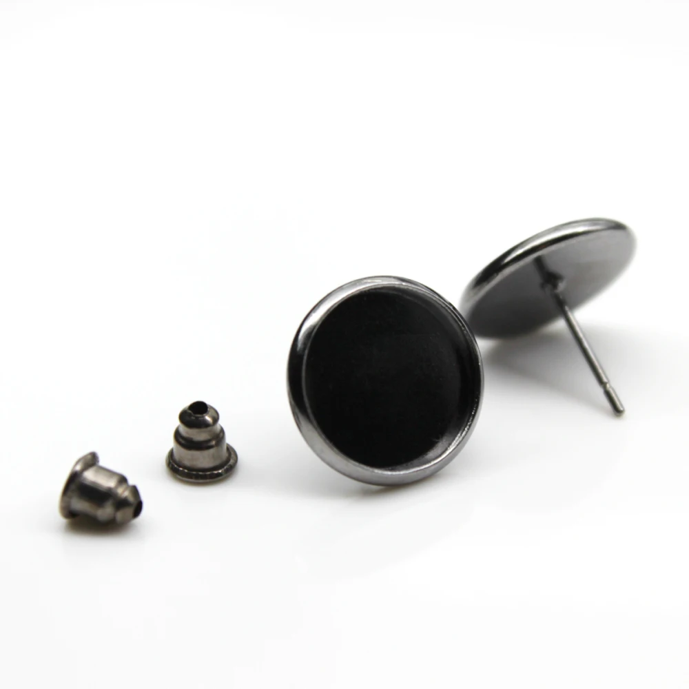 ZEROUP 12mm Stud Earring Round Gun Black Plated glass cabochon base earring setting supplies for jewelry 20pcs/lot