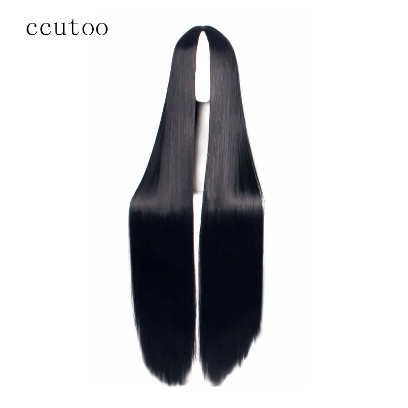 ccutoo 100cm Black/White Long Straight Central Part Synthetic Hairstyles Heat Resistance Fiber Cosplay Full Wigs Kill Qianmo