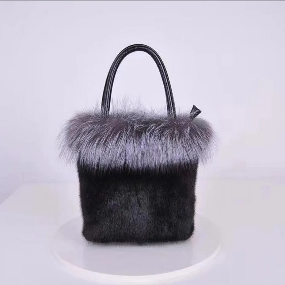 2020 FXFURS  fashion new Women Luxury Mink Fur Handbag Silver Fox Fur Bags Real Fur Bags Lady Super Fashion Mink Bags