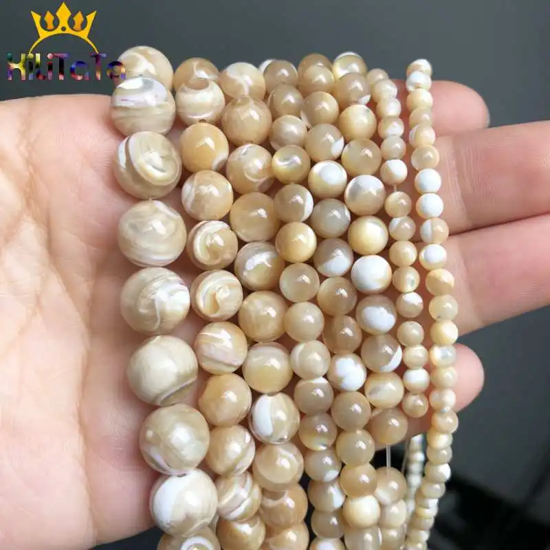 Natural Trochus Shell Stone Beads Round Loose Spacer Beads For Jewelry Making DIY Bracelet Necklace 15\'\' Pick Size 4/6/8/10mm