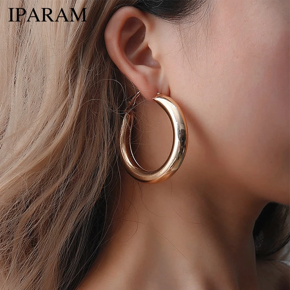 IPARAM Fashion Gold Color Circle Hoop Earrings Punk Retro Big Round Wife Hoop Earrings Gifts For Women