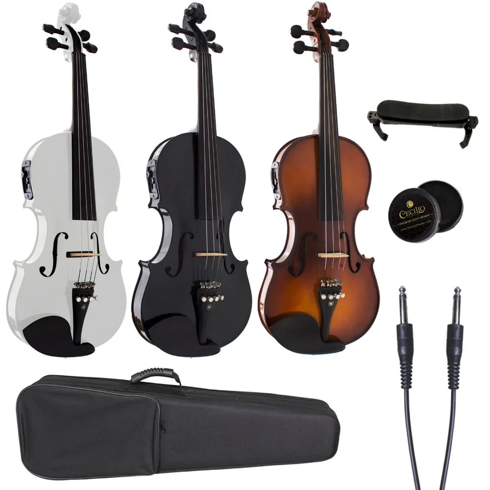 

4/4 Violin Electric Acoustic Violin Ebony Fittings Violin Case Bow Black White Fiddle