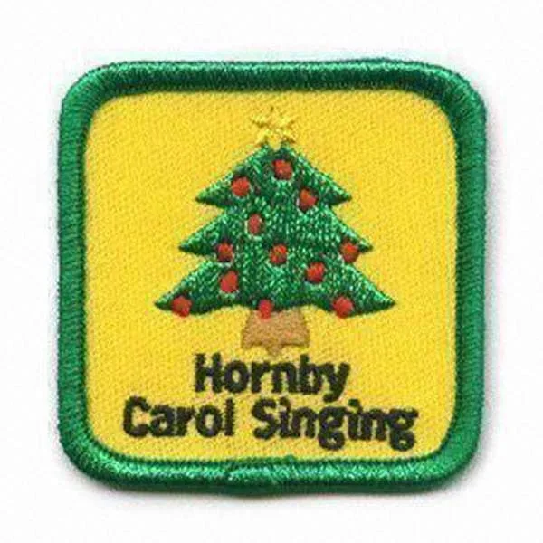 

Hornby Carol Singing Embroidery Patches Made by Twill with Merrow Broder and Iron On Backing MOQ50pcs free shipping by Post