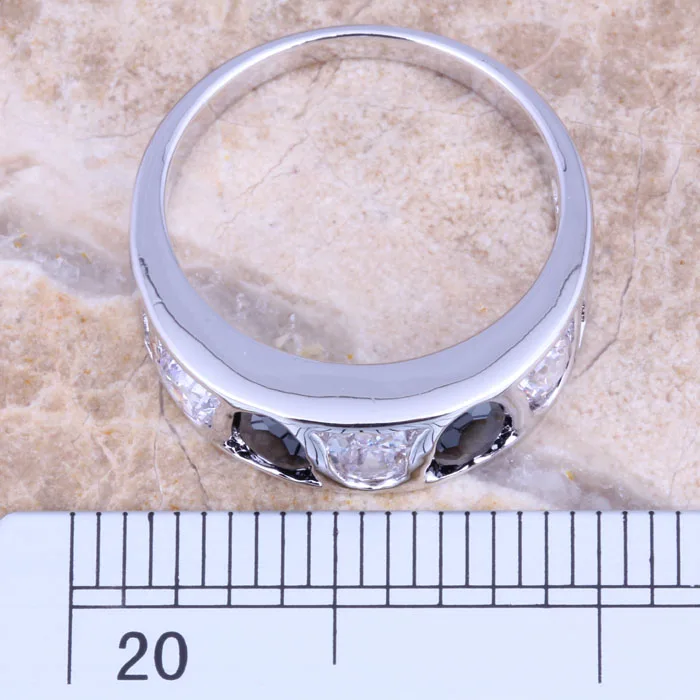 Prominent Sparkling Black Cubic Zirconia White CZ Silver Plated Ring Size 6 / 7 / 8 / 9 R1615