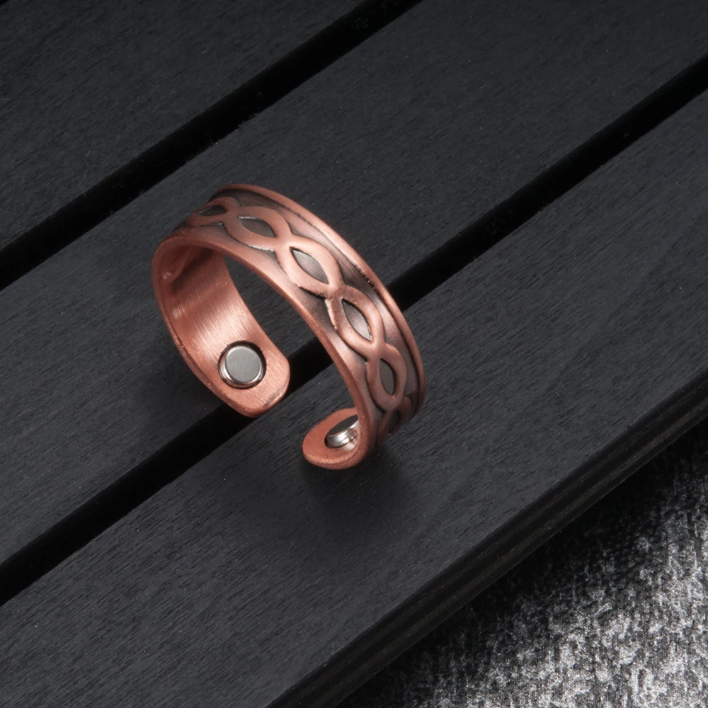 Vinterly Adjustable Cuff Rings Bracelet Magnetic Pure Copper Jewelry-set Infinite Love Women Health Energy Magnetic Jewelry Sets