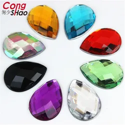 Cong Shao 80pcs 18*25mm Tear Drop Acrylic Rhinestone Trim Flatback Stones And Crystals For Costume Crafts Button No Hole CS592