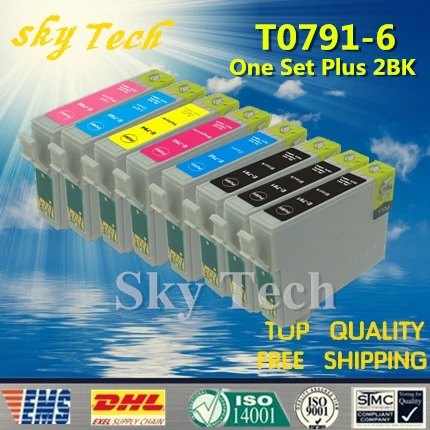 One Set Plus 2BK Compatible Cartridge For T0791 - T0796 , For Epson Stylus photo 1400 PX700W PX800FW 1500W P50 PX650 etc ...