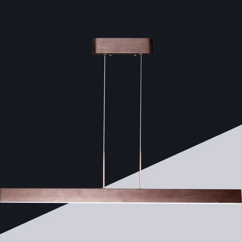 Simple study dining room office chandelier post modern LED rectangular ruler chandelier brown indoor light AC85-265V