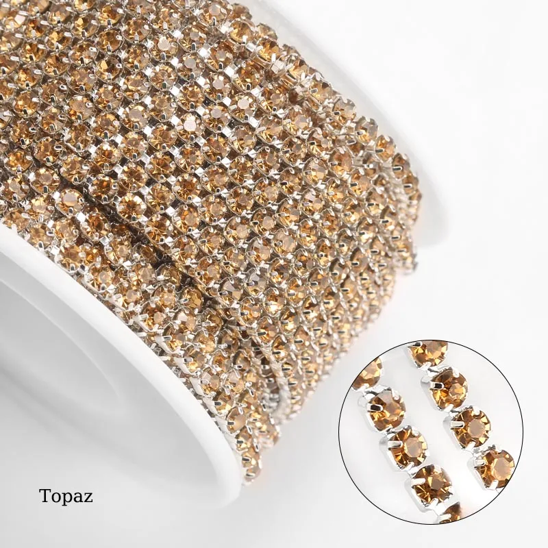 QIAO10yards/roll SS6 SS12 Veel Kleur Nieuwe Aanbiedingen Kristalglas Strass Ketting DIY Mode Accessoires Sluiten Strass Cup Keten