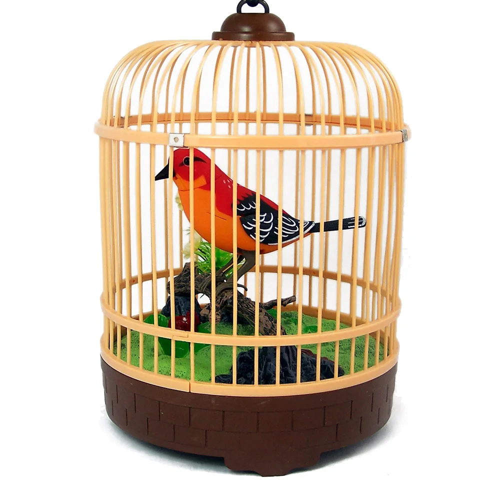 Novelty Voice Control Simulation Toy Kids Early Learning Birds Decor Fake Bird With Cage Drawer Desktop Decoration Office