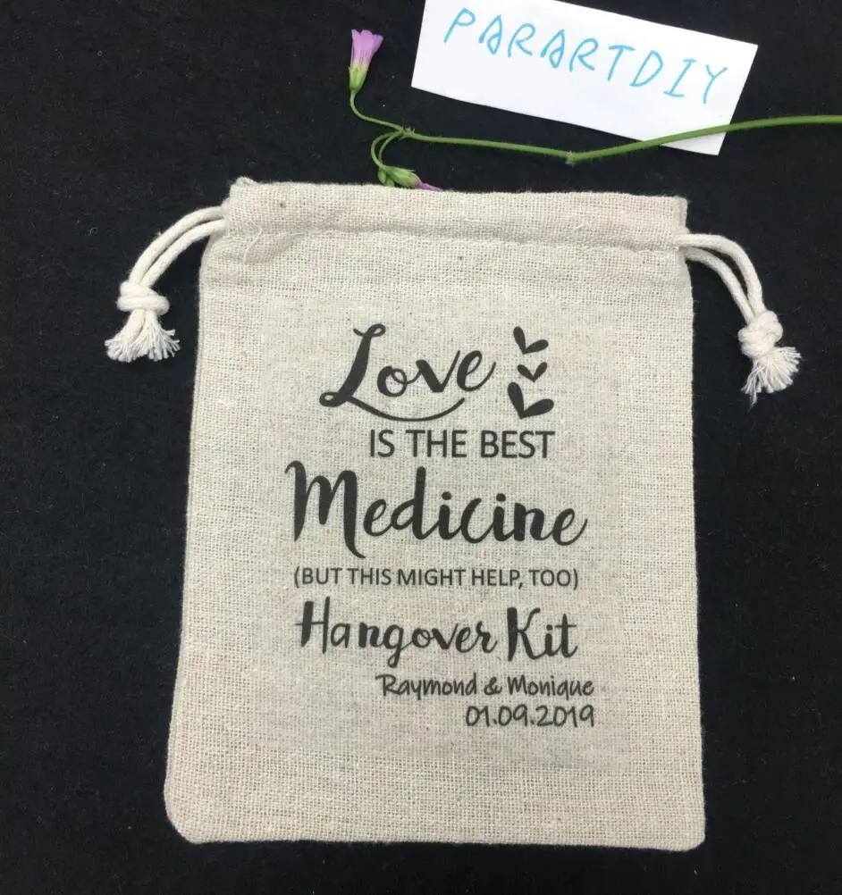 20pcs Custom love is the best medicine wedding Bachelorette Hangover recovery Survival Kits party Candy pouches favor bags