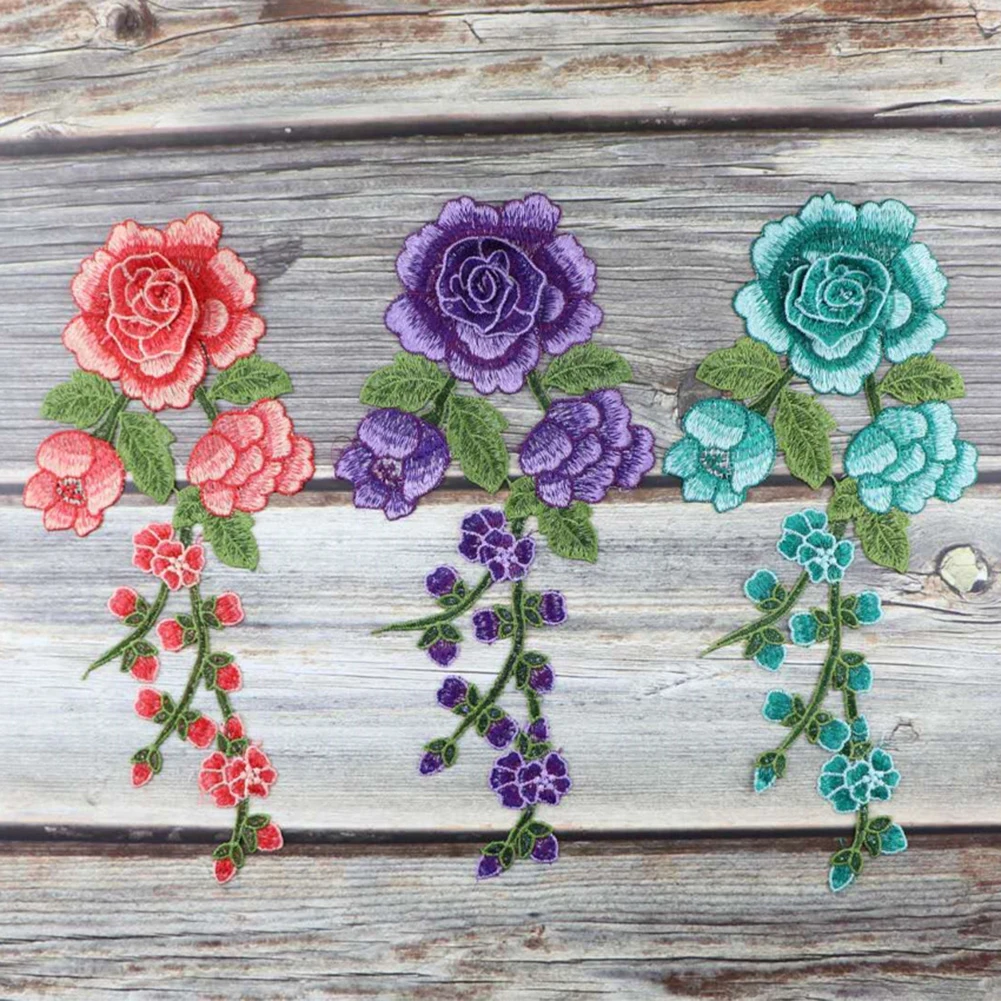 1PC Rose Flower Embroidery Patches  for Clothes Patches Bordados Para La Ropa Applique Embroidery Flower Patches for Clothing