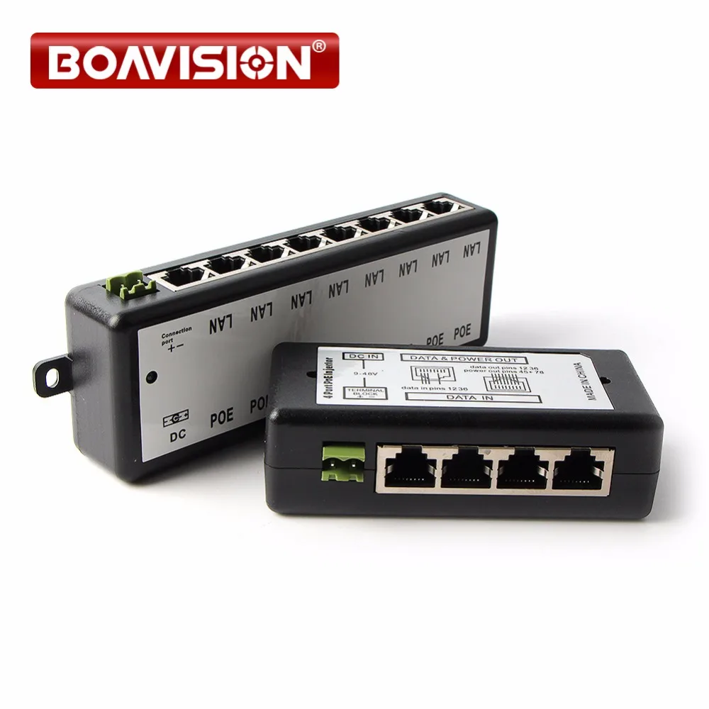 Caja de inyector POE CCTV, fuente de alimentación para cámara de vigilancia, adaptador de cámara IP, 4 canales, 8 canales, cc 12V-48V, 10/100Mbps