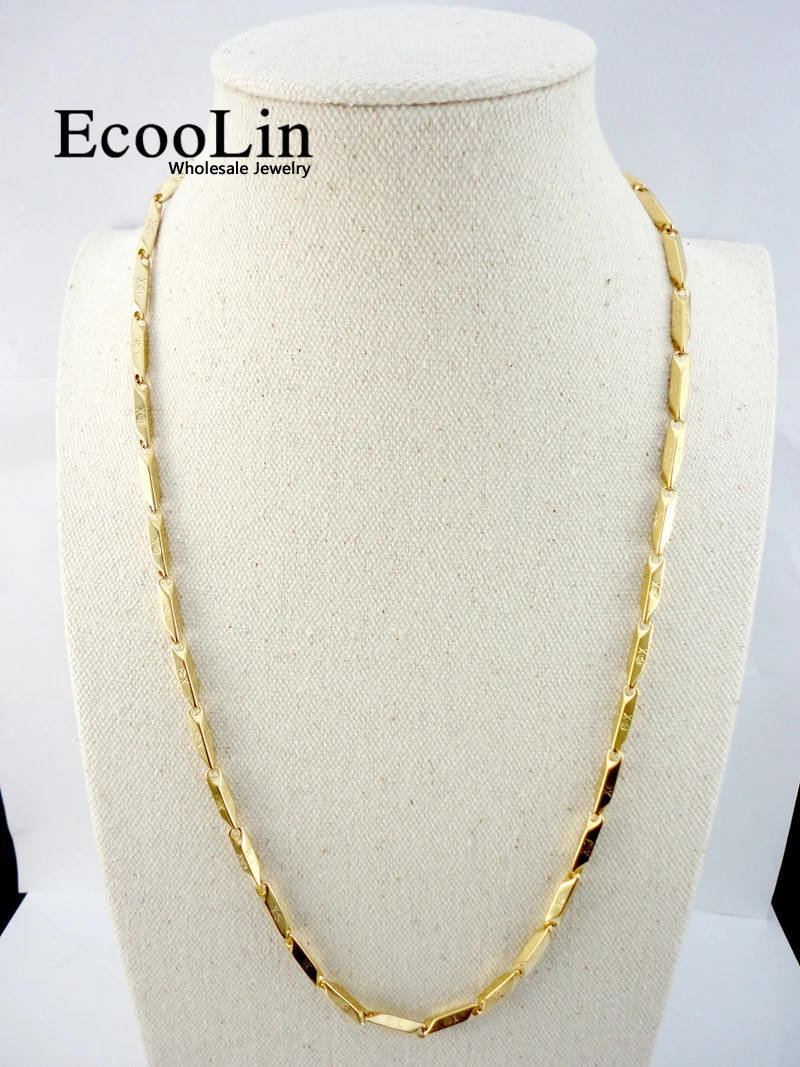 30Pcs 22.06 inch Bamboo Gold Stainless Steel Chain 56Cm Diameter 3.8mm Never fade Necklaces For Women Men Fashion Jewelry LR535