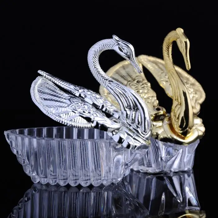 300pcs European Styles Acrylic Silver Swan Sweet Wedding Gift Jewely Candy Box Candy Gift Boxes Wedding Favors Holders