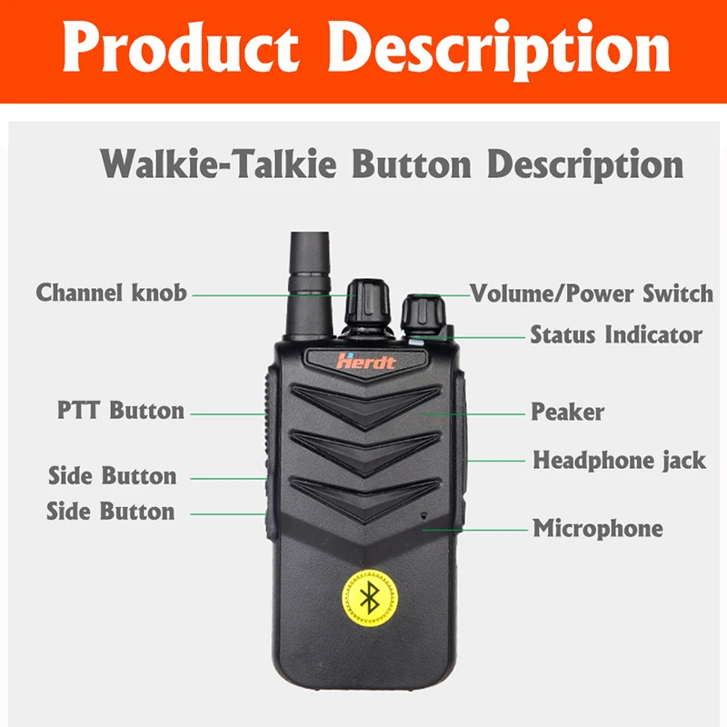 Walkie-talkie, auriculares manos libres con Bluetooth, auriculares inalámbricos de mano, Radio bidireccional, auricular de Bluetooth