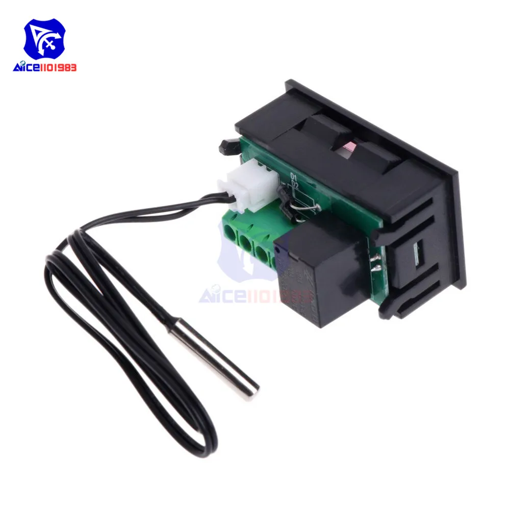 W1218 DC 12V Thermostat Digital Display Temperature Controller Blue Red Color Waterproof Sensor Degree Control NTC Probe Relay