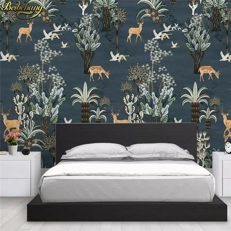 صور مخصصة شجرة الأيائل خلفية للجدران 3 د القرون الوسطى الحد الأدنى غرفة نوم خلفية الجداريات ورق حائط ملصقات تزيين المنزل